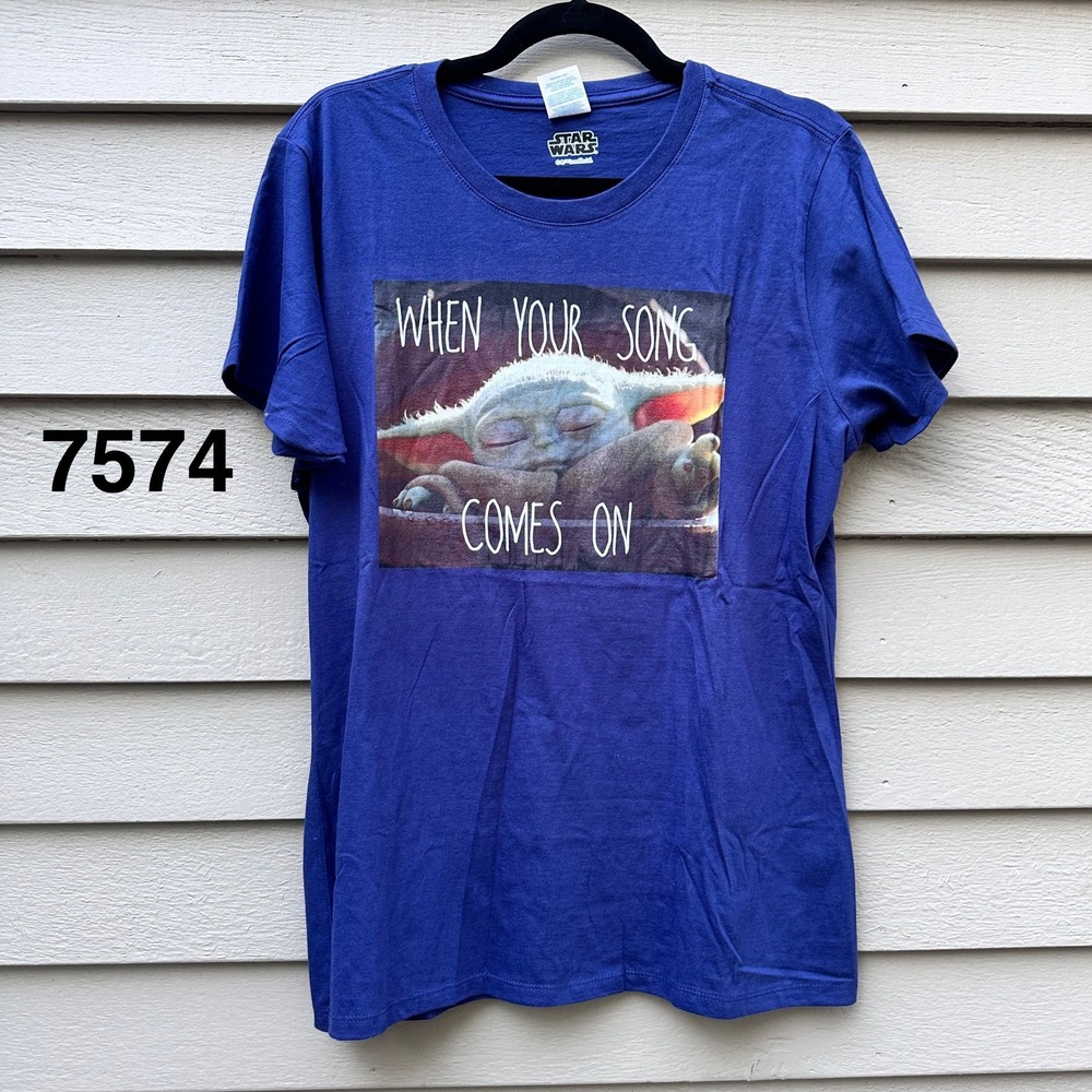 Star Wars The Mandalorian Grogu Baby Yoda Blue Graphic Tee Shirt XL Port Company